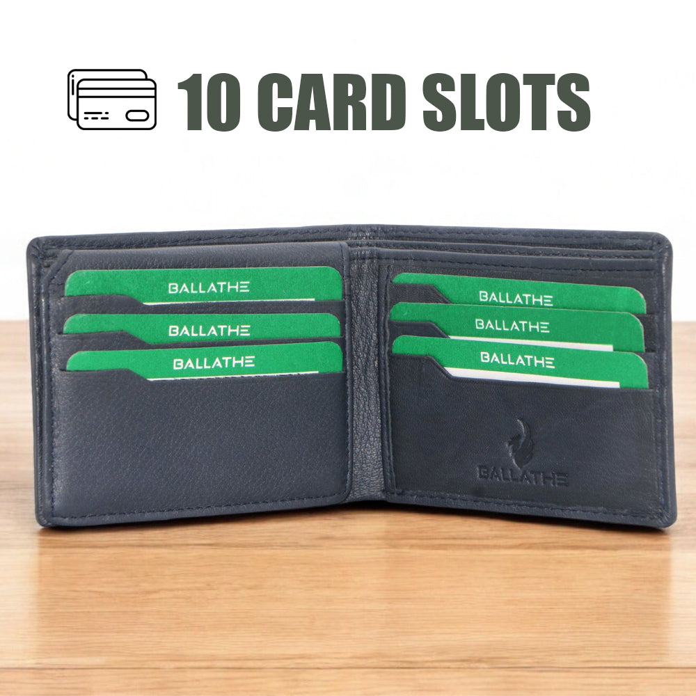 BALLATHE Leather Wallet for Men, 10 Card Slot | RFID Wallet