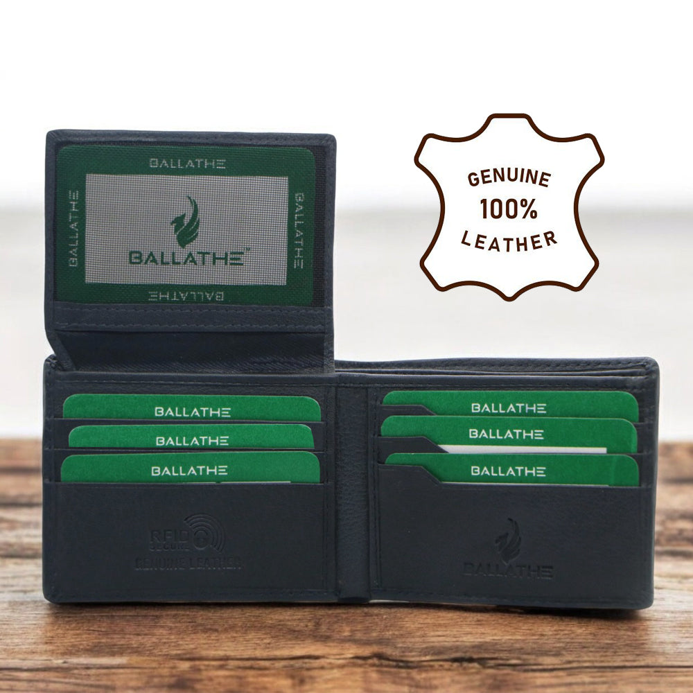 BALLATHE Leather Wallet for Men, 10 Card Slot | RFID Wallet