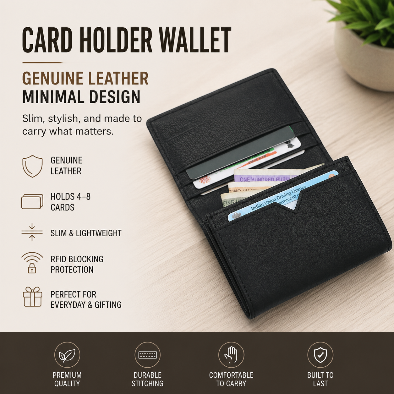 Genuine Leather Card Holder Wallet RFID Protected