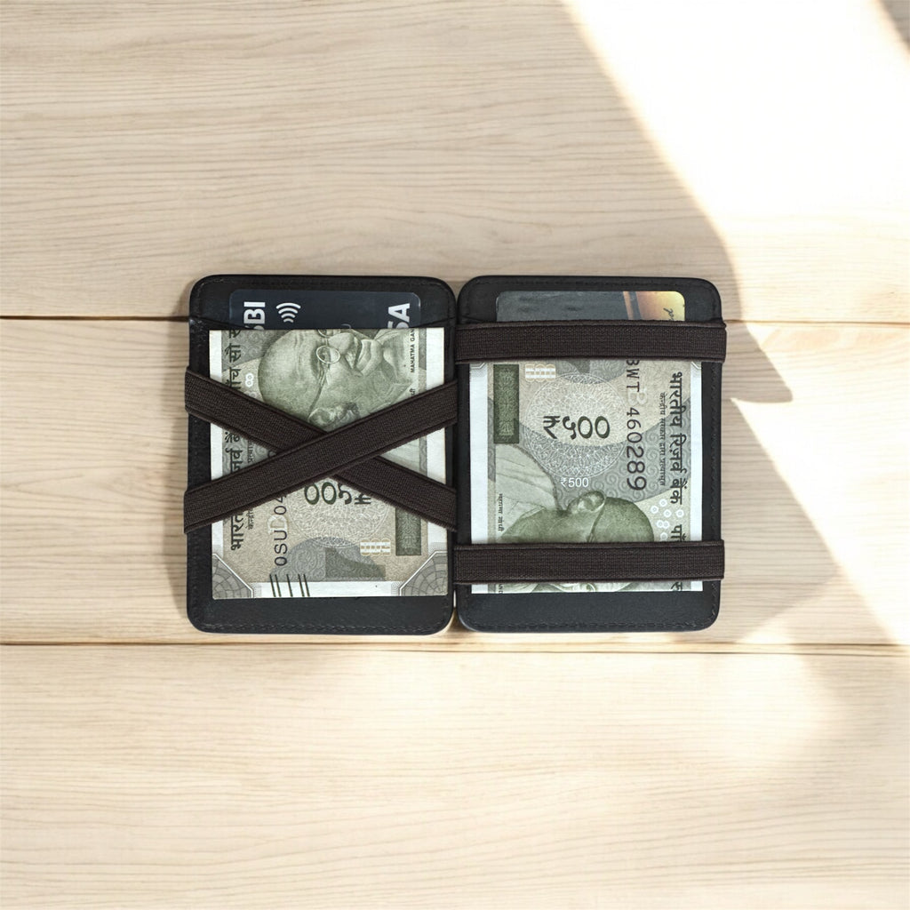 BALLATHE Magic Card Holder Wallet 6 Card Slots - Brown