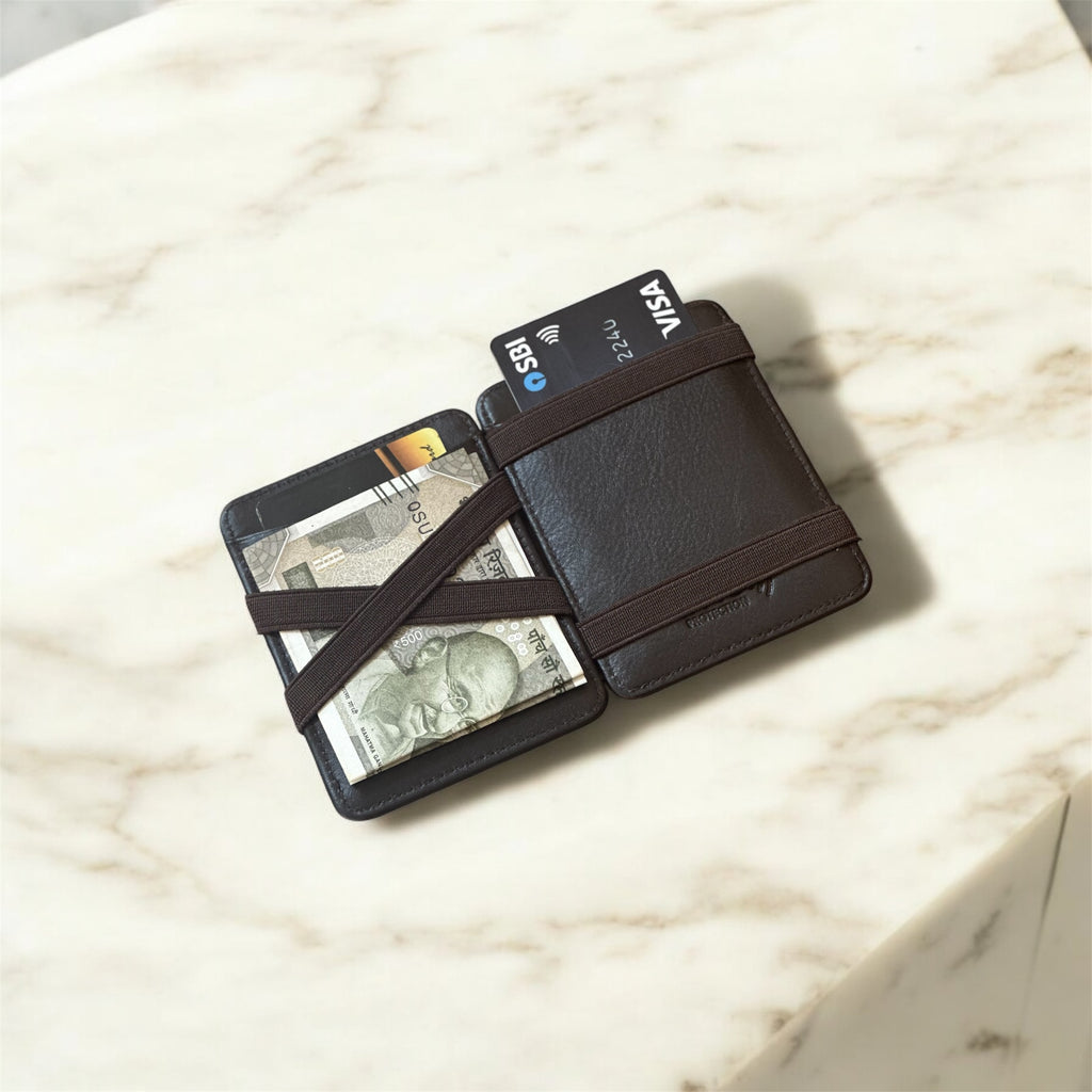 BALLATHE Magic Card Holder Wallet 6 Card Slots - Brown