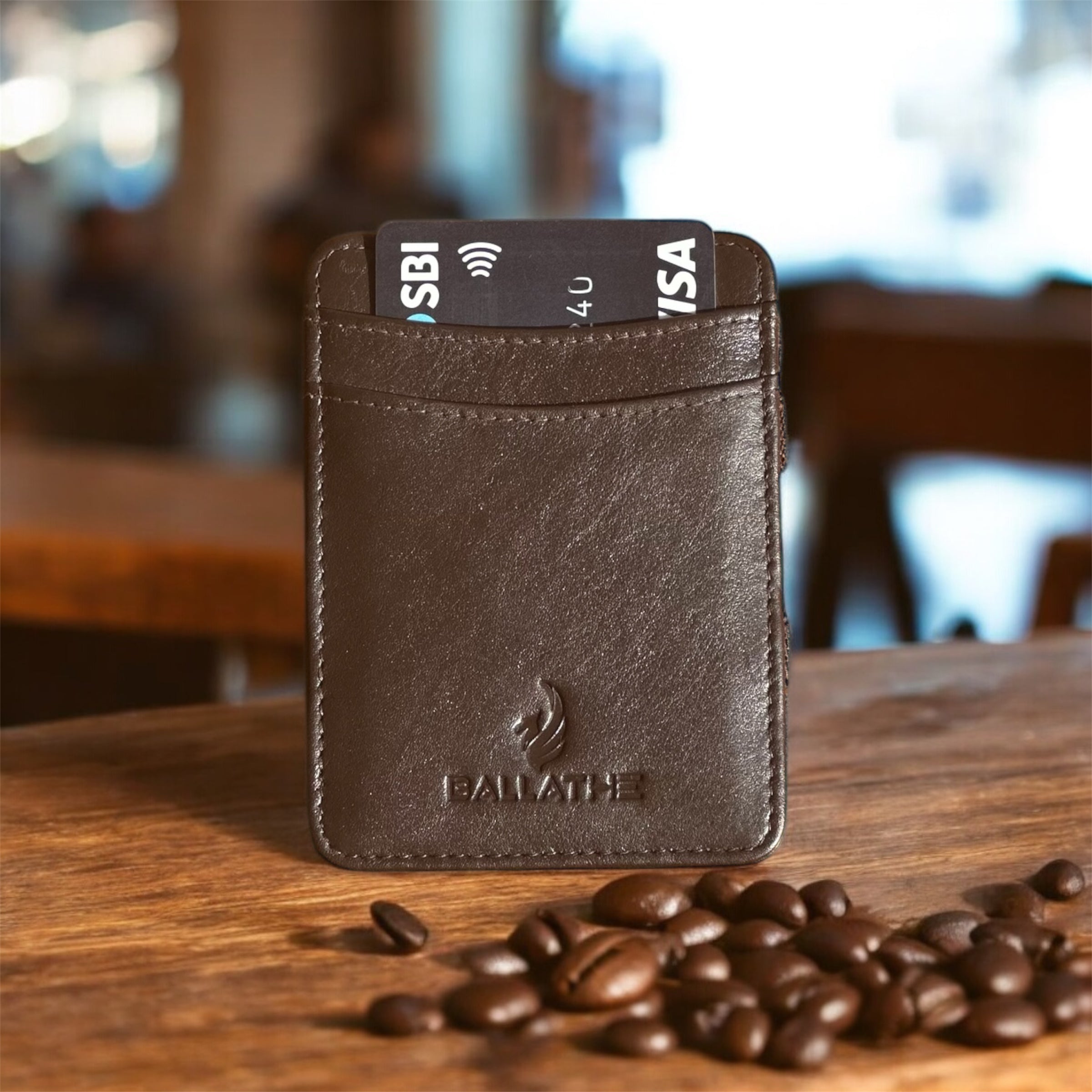 BALLATHE Magic Card Holder Wallet 6 Card Slots - Brown