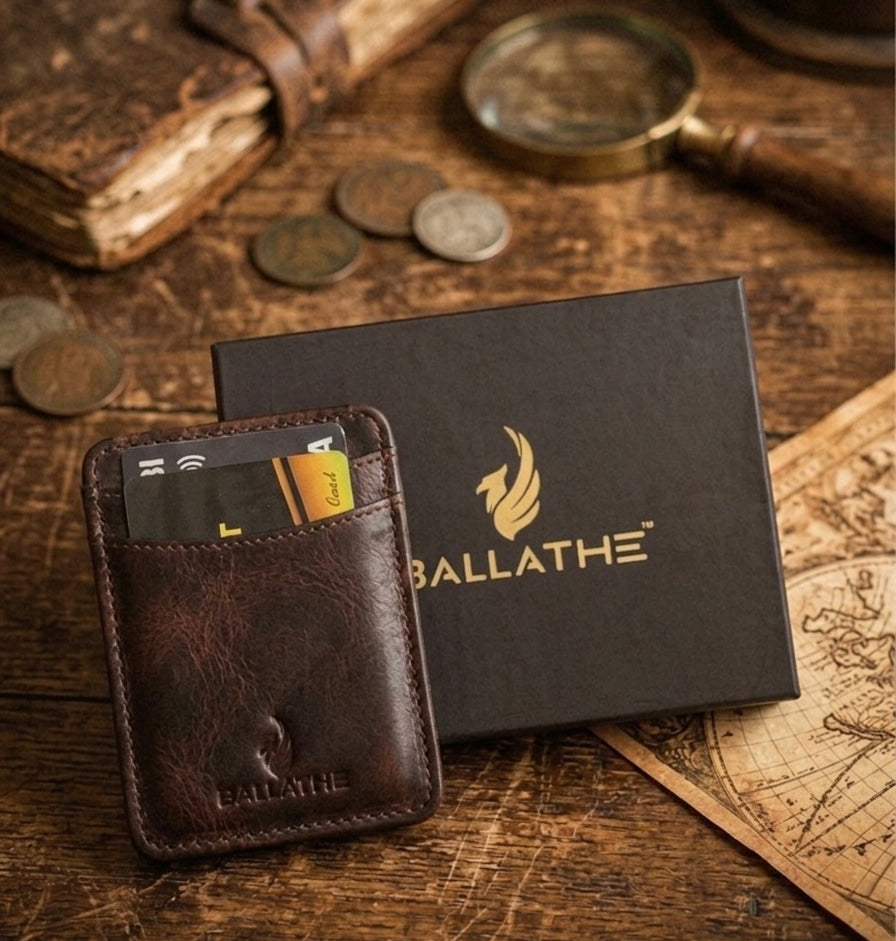 BALLATHE Magic Card Holder Wallet 6 Card Slots - Brown