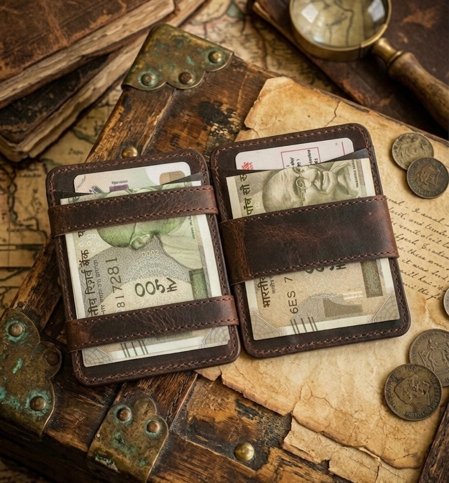 BALLATHE Magic Card Holder Wallet 6 Card Slots - Brown