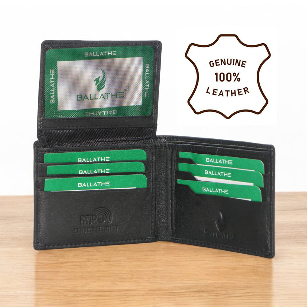 BALLATHE Leather Wallet for Men, 10 Card Slot | RFID Wallet