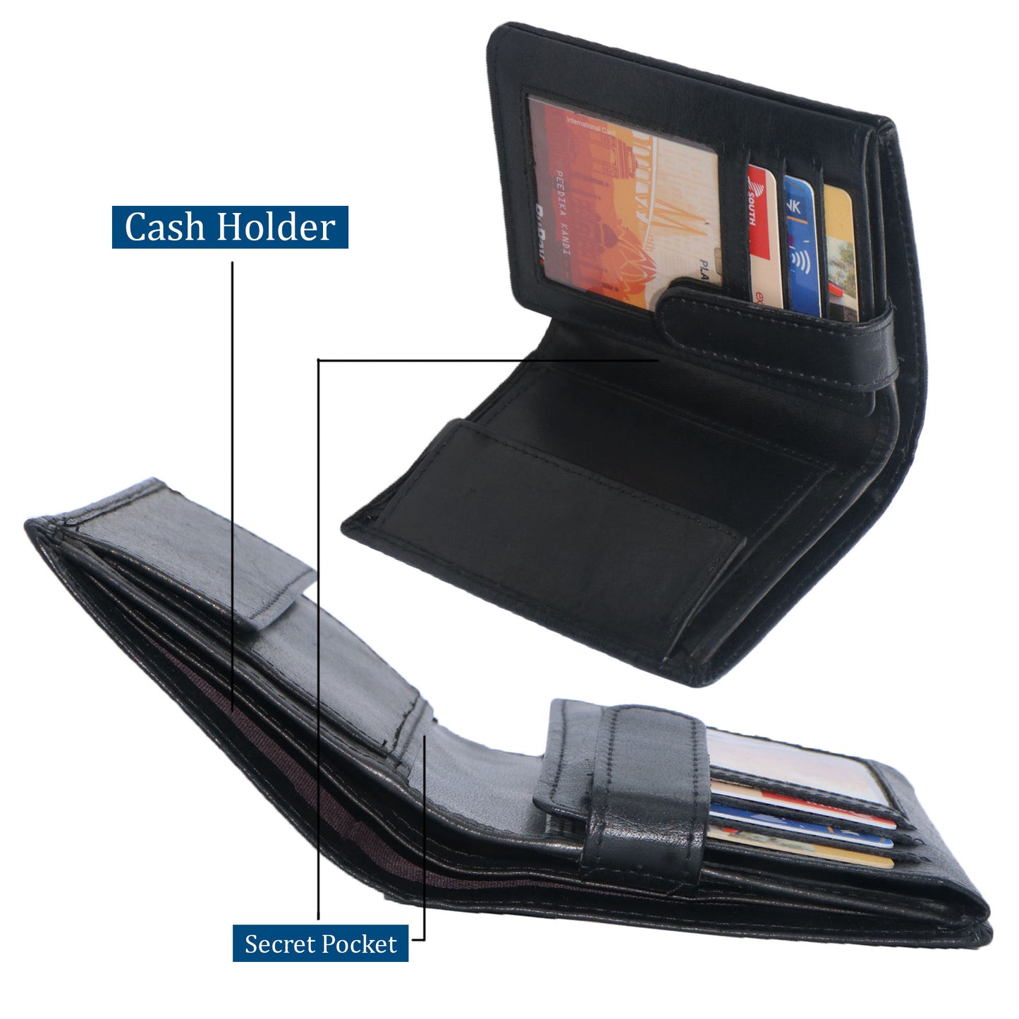 BALLATHE Men Casual, Genuine Leather Wallet for Men - (11 Card Slot) - Stylish, Durable, and Formal (Black)