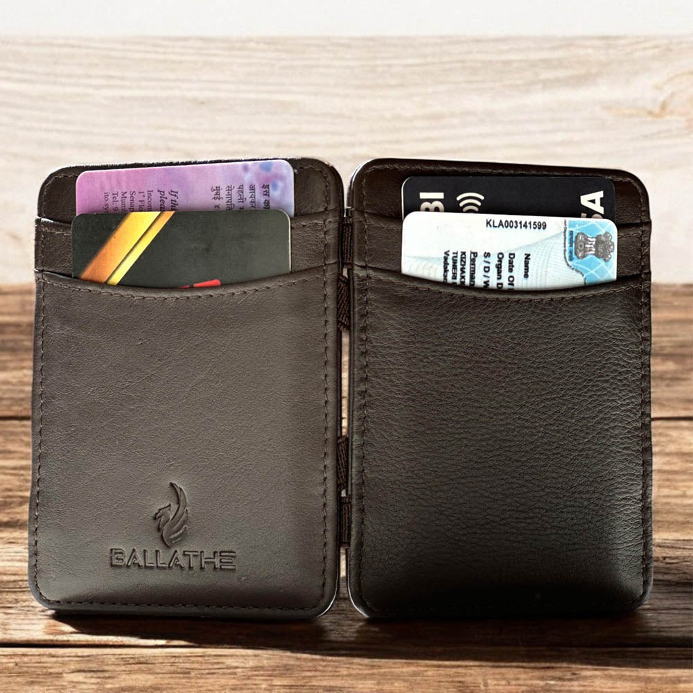 BALLATHE Magic Card Holder Wallet 6 Card Slots - Brown